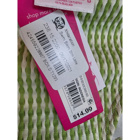 Xhilaration Lime Green White Textured Stripe Bikini Set Top S Bottom M - Picture 10 of 12